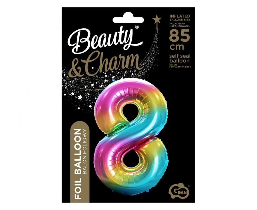 Folienballon Zahl - 8 - 85cm, rainbow
