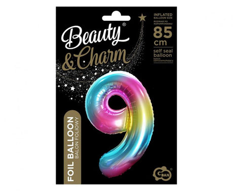 Folienballon Zahl - 9 - 85cm, rainbow