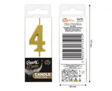 Geburtstagskerze Nummer 4, gold, 9,5 cm