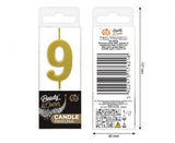 Geburtstagskerze Nummer 9, gold, 9,5 cm