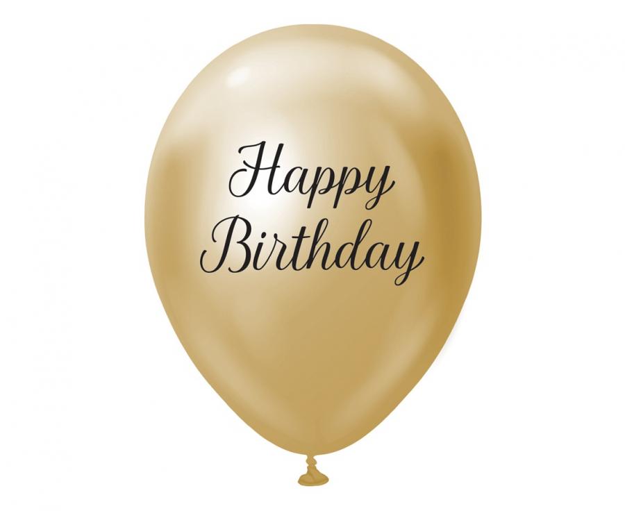 Beauty&Charm Luftballons, Happy Birthday, platin l. gold, 12"/ 5 Stück
