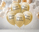 Beauty&Charm Luftballons, Happy Birthday, platin l. gold, 12"/ 5 Stück