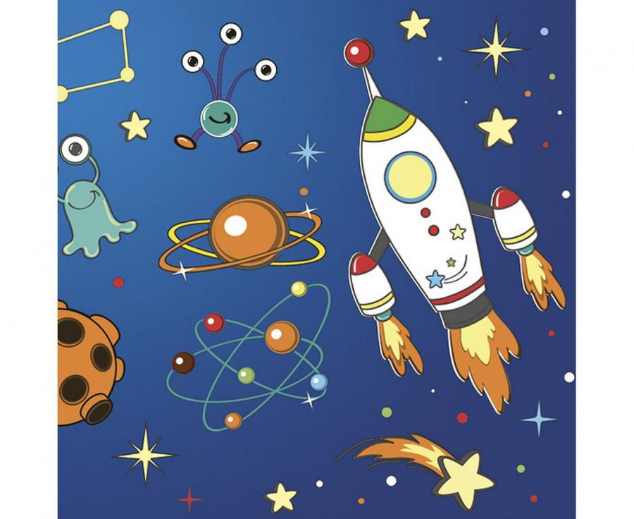 Servietten Space Rakete 33cm x 33cm, Pastell blau (20 Stk.)