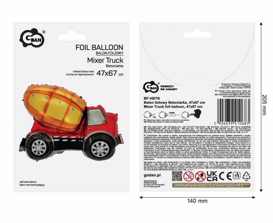 Ballone Baufahrzeug Truck 67cm, Metallic Mix (1 Stk.)