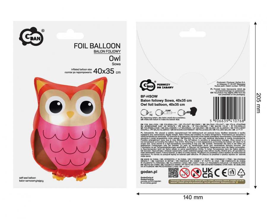 Eule Folienballon, 40x35 cm