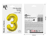 Folienballon Zahl - 3 - 85cm, gold