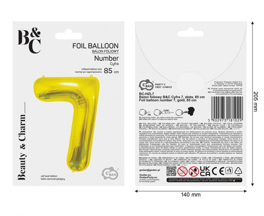 Folienballon Zahl - 7 - 85cm, gold