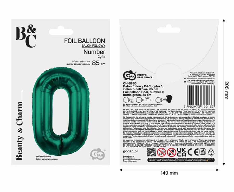 Folienballon Zahl - 0 - 85cm, grün