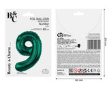 Folienballon Zahl - 9 - 85cm, grün