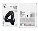 Folienballon Zahl - 4 - 85cm, schwarz