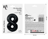Folienballon Zahl - 8 - 85cm, schwarz