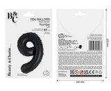 Folienballon Zahl - 9 - 85cm, schwarz