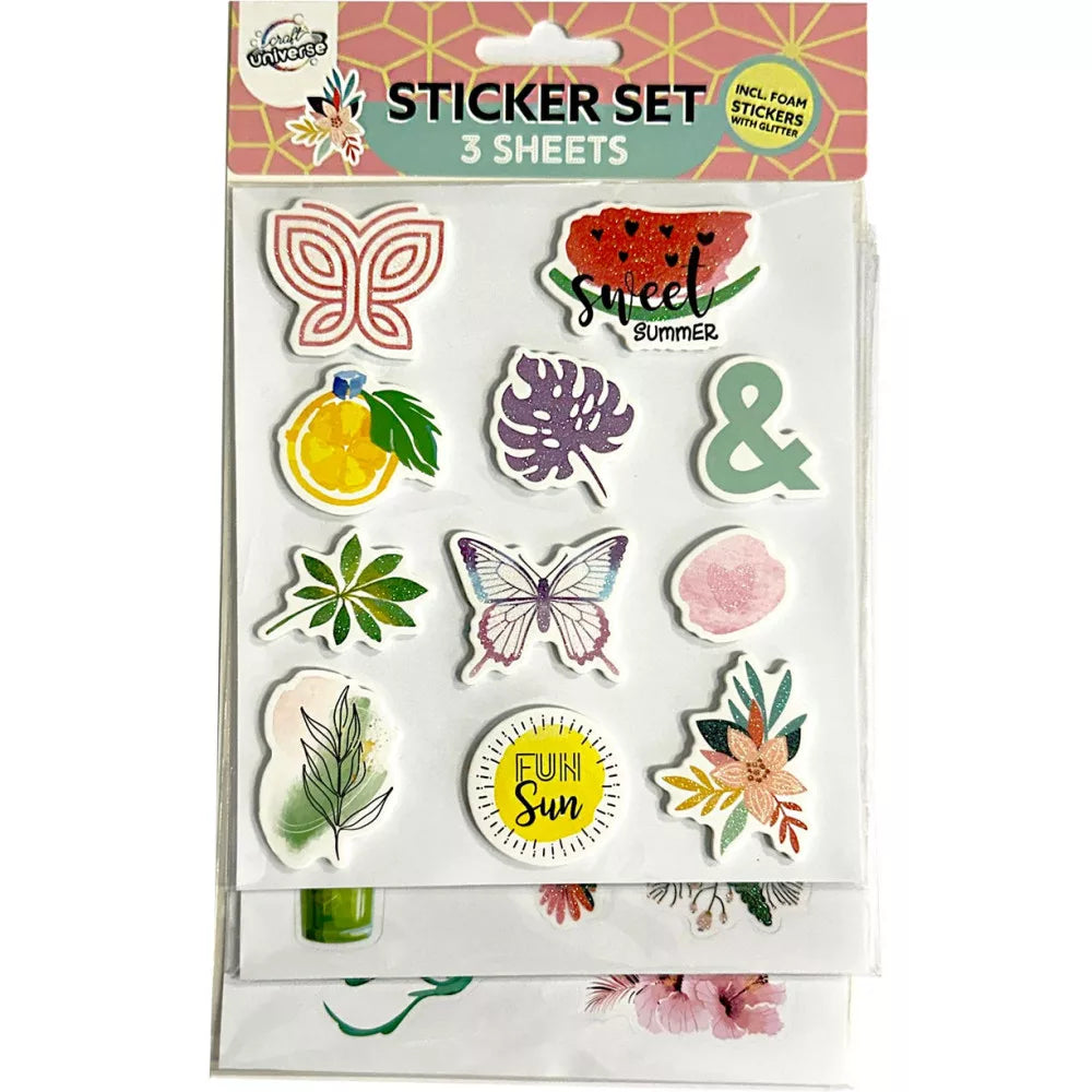 Stickers, Sommer Fun Glitzer Aufkleber Set 3 Bögen