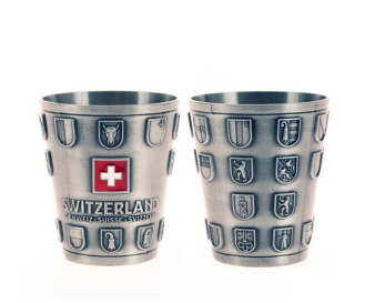 Metall-Becher 8cl mit Kantonswappen und Switzerland