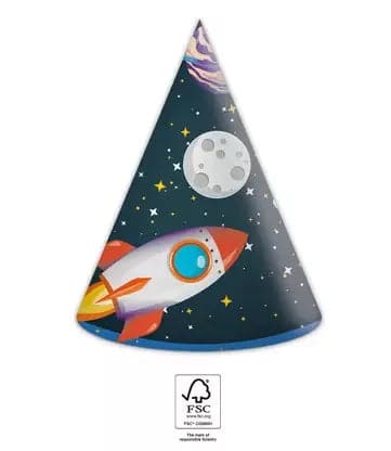 Party Hut Space 16cm, Metallic schwarz (6 Stk.)