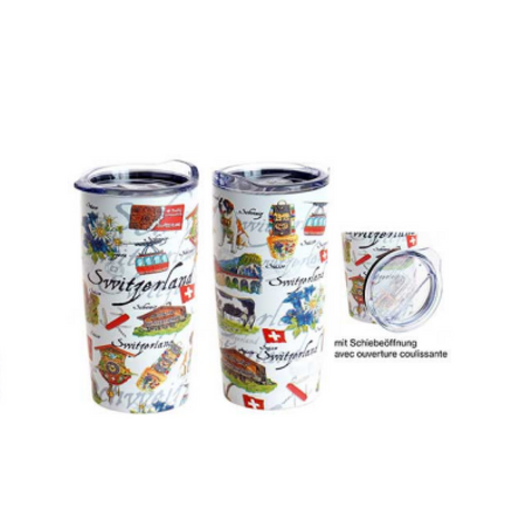 Thermos-Becher weiss 0.5l mit Deckel und Souvenir Motiven