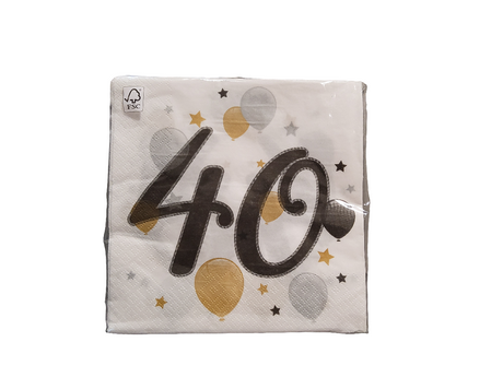 Servietten 40th Birthday 33cm x 33cm, Metallic Mix (20 Stk.)