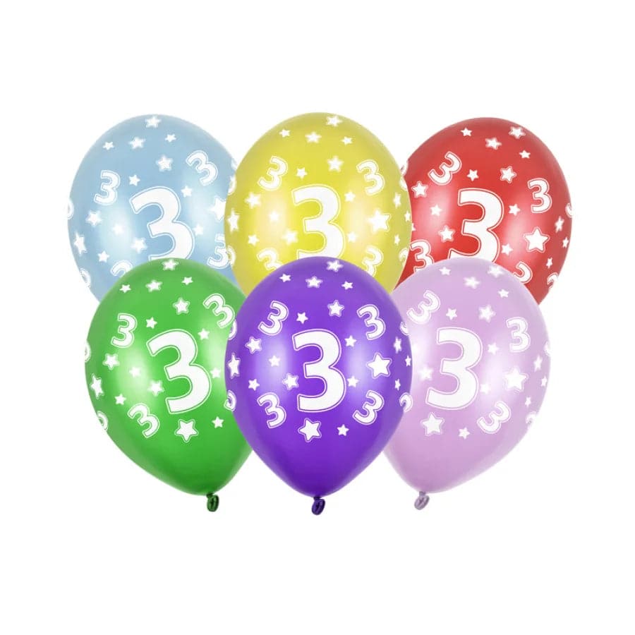 Ballons 30cm 3st Birthday Metallic Mix (6 Stk.)