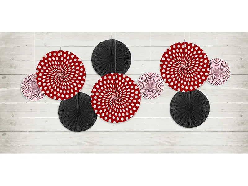 Dekorative Rosetten 26cm - 43cm, rot, weiss & schwarz Mix (3 Stk.)