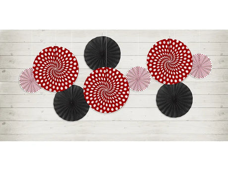 Dekorative Rosetten 26cm - 43cm, rot, weiss & schwarz Mix (3 Stk.)