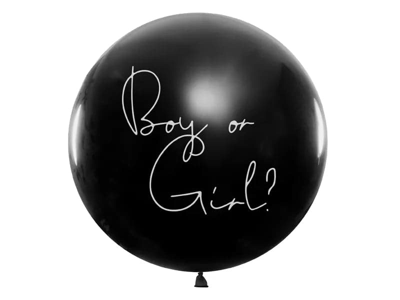 Ballone Gender Reveal 1m, Pastel schwarz mit blauem Konfetti (1 Stk.)