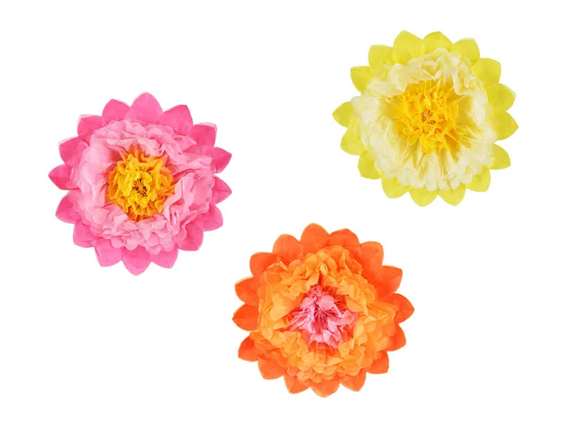 Dekoration aus Seidenpapier Blumen, 35 cm, Mix (3 Stk.)