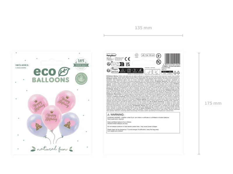 Eco Balloons 33 cm, Happy Birthday, mix (5 Stk.)