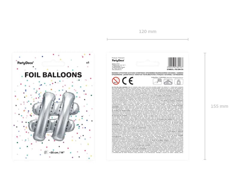 Ballone Buchstabe "#" 35cm, Metallic silber (1 Stk.)
