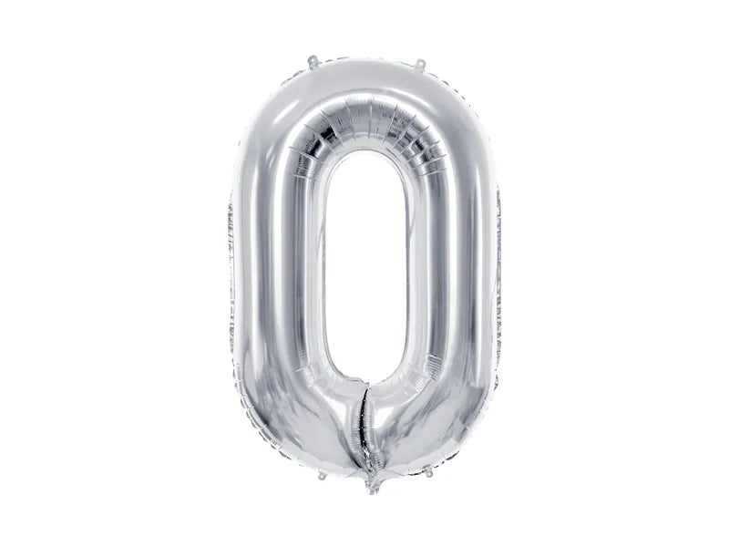 Ballone Zahl "0" 72cm, Metallic silber (1 Stk.)