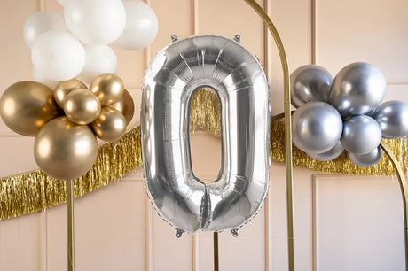 Ballone Zahl "0" 72cm, Metallic silber (1 Stk.)