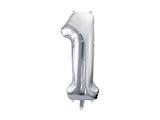 Ballone Zahl "1" 72cm, Metallic silber (1 Stk.)