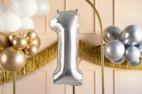 Ballone Zahl "1" 72cm, Metallic silber (1 Stk.)