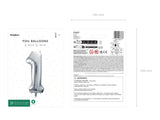 Ballone Zahl "1" 72cm, Metallic silber (1 Stk.)