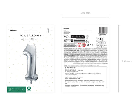 Ballone Zahl "1" 72cm, Metallic silber (1 Stk.)
