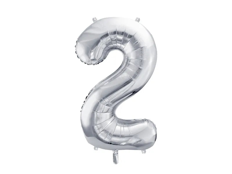 Ballone Zahl "2" 72cm, Metallic silber (1 Stk.)