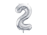 Ballone Zahl "2" 72cm, Metallic silber (1 Stk.)