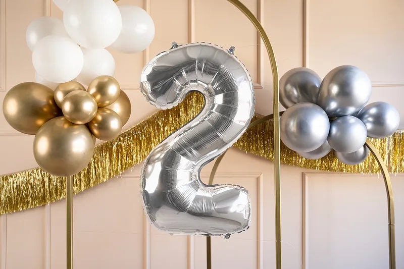 Ballone Zahl "2" 72cm, Metallic silber (1 Stk.)