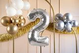 Ballone Zahl "2" 72cm, Metallic silber (1 Stk.)