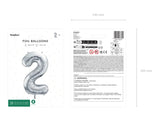 Ballone Zahl "2" 72cm, Metallic silber (1 Stk.)