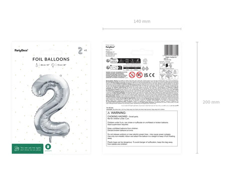 Ballone Zahl "2" 72cm, Metallic silber (1 Stk.)