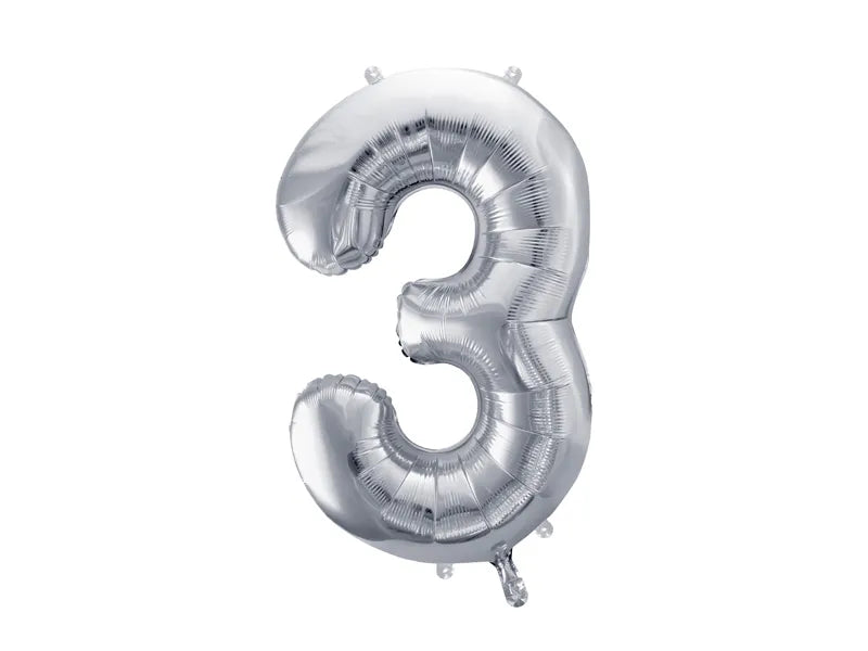 Ballone Zahl "3" 72cm, Metallic silber (1 Stk.)
