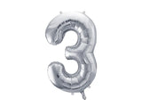 Ballone Zahl "3" 72cm, Metallic silber (1 Stk.)