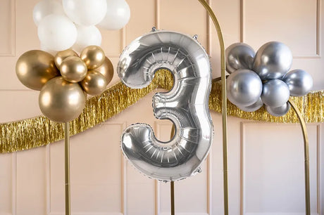 Ballone Zahl "3" 72cm, Metallic silber (1 Stk.)