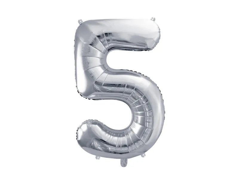 Ballone Zahl "5" 72cm, Metallic silber (1 Stk.)