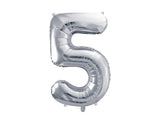 Ballone Zahl "5" 72cm, Metallic silber (1 Stk.)