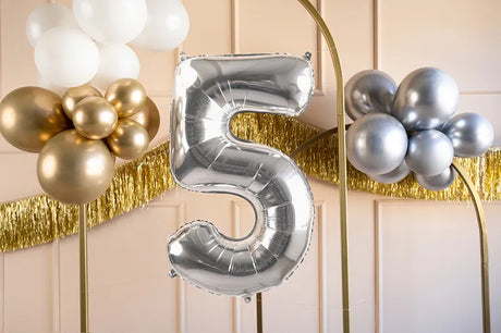 Ballone Zahl "5" 72cm, Metallic silber (1 Stk.)