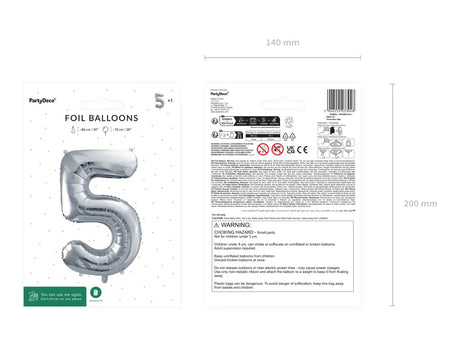 Ballone Zahl "5" 72cm, Metallic silber (1 Stk.)