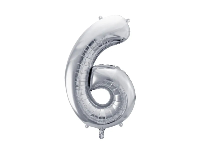 Ballone Zahl "6" 72cm, Metallic silber (1 Stk.)