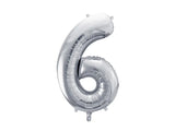 Ballone Zahl "6" 72cm, Metallic silber (1 Stk.)