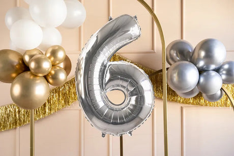 Ballone Zahl "6" 72cm, Metallic silber (1 Stk.)